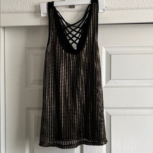 Black and Gold Sleeveless Top with Crisscross Back